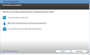 Screenshot zum Vorgang, bei dem ein Windows-Defender-USB-Stick erstellt wird 