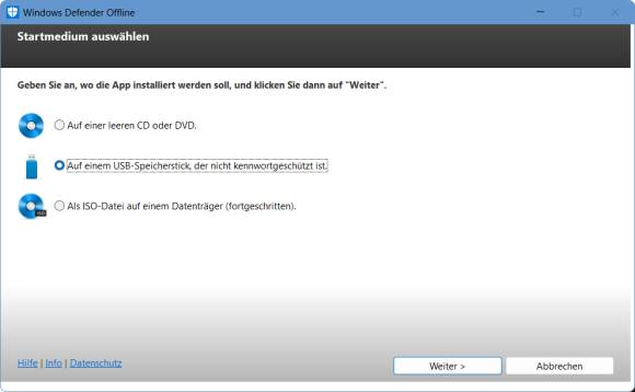 Screenshot zeigt das Erstellen des bootfähigen USB-Sticks