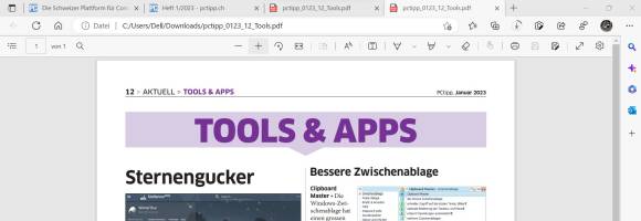 Die Menü-Leiste im PDF Viewer in Edge