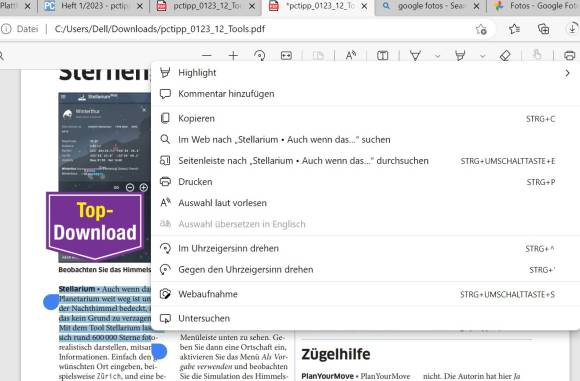 Vorlesefunktion Edge's pdf viewer