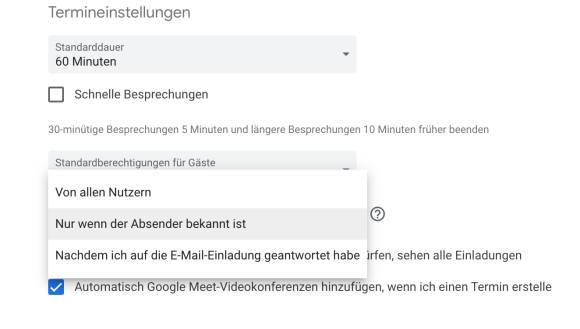 Screenshot der Google-Kalender-Einstellung 