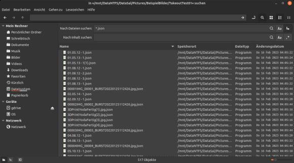 In Linux Mint ist das Vorgehen via Bedienoberfläche gleich wie unter Windows Screenshot zeigt die gefundenen Dateien im Linux-Dateimanager Nemo