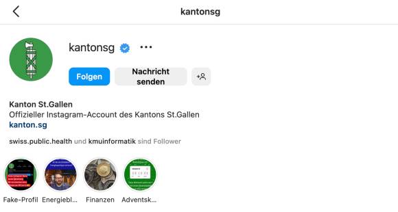Screenshot des echten Instagram-Profils des Kantons Sankt Gallen 