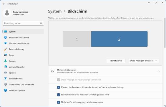 Die Bildschirm-Einstellungen, hier mit dem Schema der vorhandenen Monitore