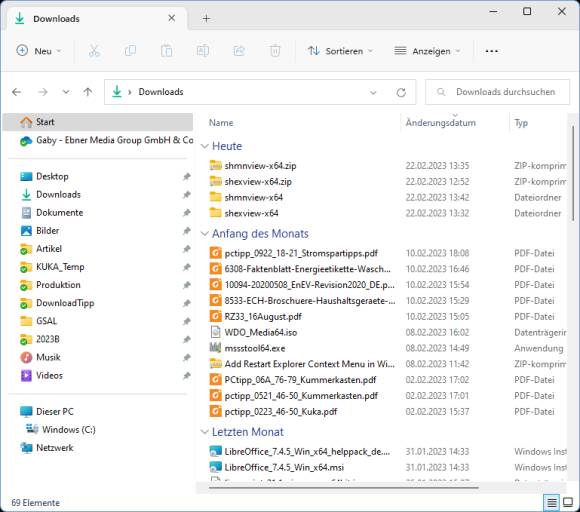 Normalansicht des Datei-Explorers unter Windows 11
