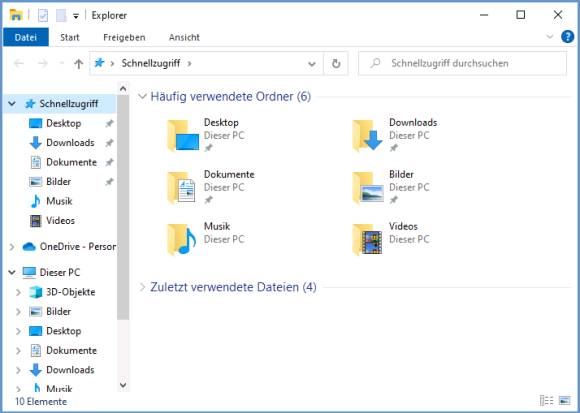 Windows-10-Explorer mit einklappbaren Schnellzugriffen