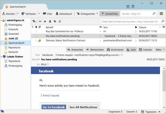 Screenshot eines Thunderbird von 2017