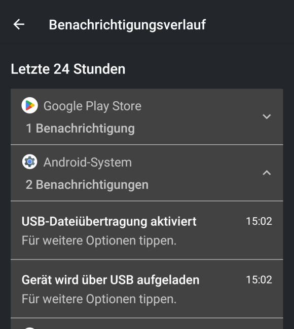 Ein Ausschnitt aus dem Benachrichtigungsverlauf 