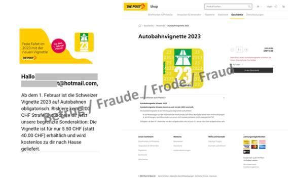 Screenshot des Phishing-Versuchs mit Thema Autobahn-Vignette