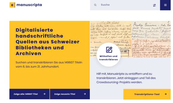 Screenshot der E-Manuscripta-Webseite 