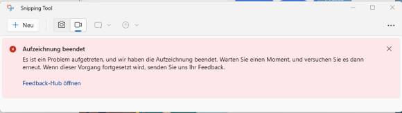 Fehlermeldung Snipping Tool