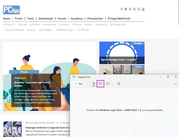 Button für Bildschirmaufnahme