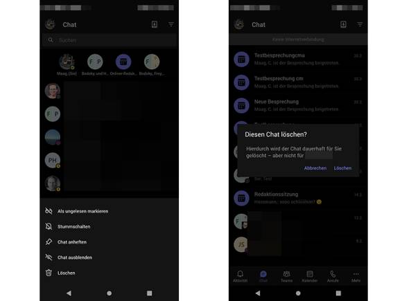 Zwei Screenshot aus der Teams-App 