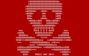 Symbolbild zeigt weissen Totenkopf aus ASCII-Zeichen auf rotem Hintergrund 