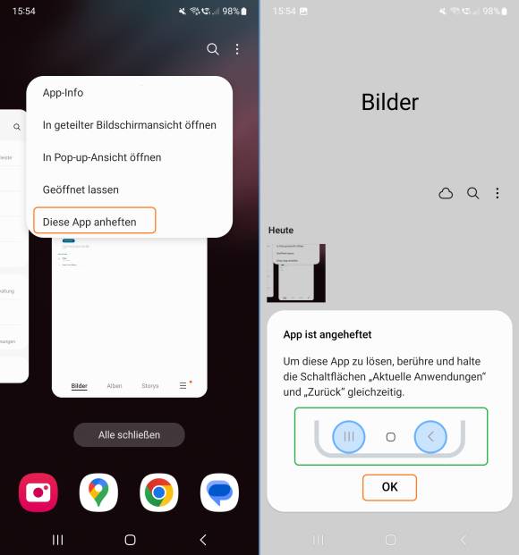 Das Anheften einer App auf einem Samsung-Smartphone