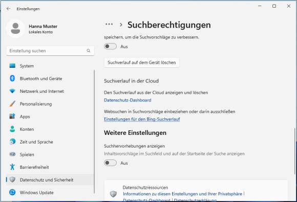 Einstellungen zur Cloud-Suche