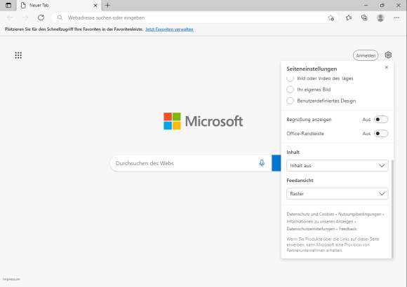 Feed-Einstellungen in Edge