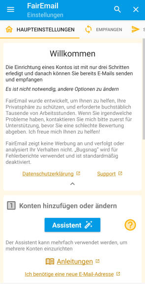 Fair-E-Mail mit ausführlichem Begrüssungstext