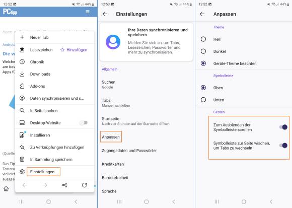 Die Einstellungen zum Tab-Wechsel