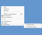 Desktop-Kontextmenü mit dem Befehl "Restart Explorer"