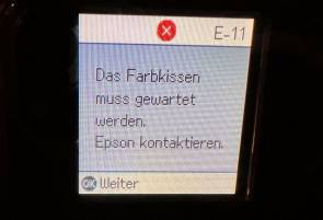 Epson-Fehlermeldung: "Das Farbkissen muss gewartet werden. Epson kontaktieren" 