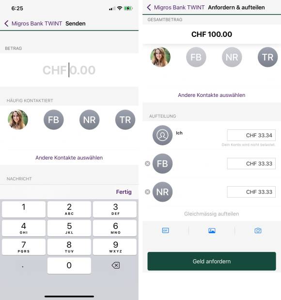 Bild 6 und 7: Geld senden und anfordern
