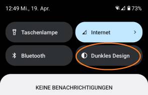 Die Schaltfläche für "Dunkles Design" in den Schnelleinstellungen