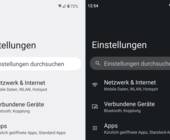 Die Android-Einstellungen, einmal im hellen, einmal im dunklen Modus