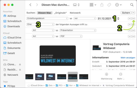 Eine ODER-Abfrage im Suchen-Dialog