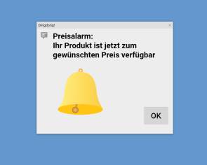 Symbolbild zeigt eine Benachrichtigung: "Ihr Produkt ist zum Wunschpreis verfügbar" 