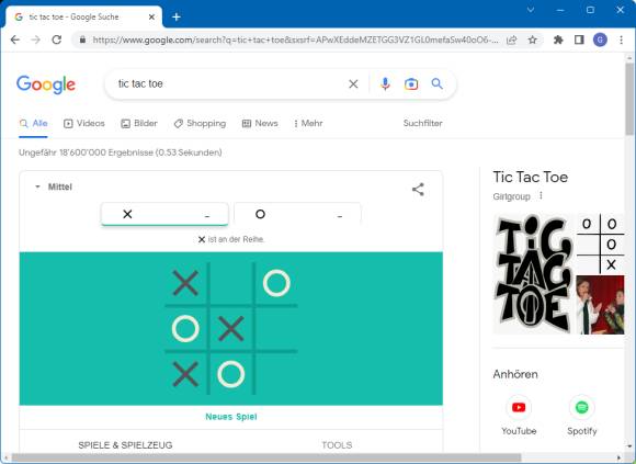 Tic Tac Toe bei Google
