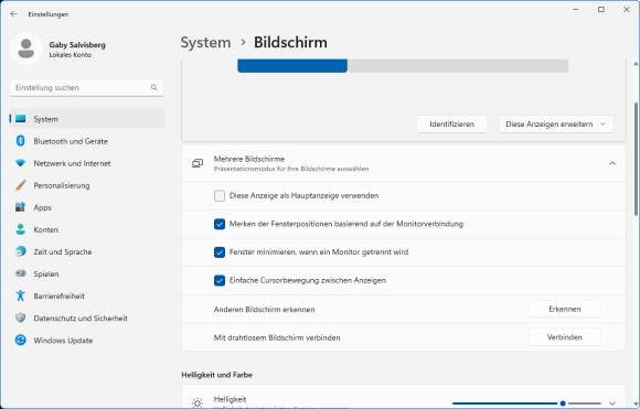 Aktivieren oder deaktivieren Sie je nach Wunsch die Option «Einfache Cursorbewegung zwischen Anzeigen» Screenshot der beschriebenen Einstellung