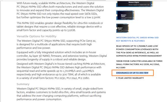 Screenshot eines PDFs mit Produktinfos zu einem SSD 