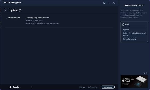 Screenshot des Update-Fenster im Samsung Magician