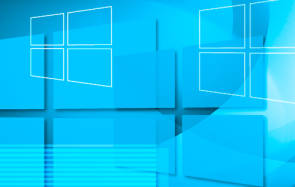 Dekorative Anordnung von Windows-Logos in Hellblau-Tönen 