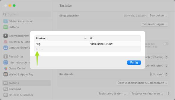 Der Screenshot zeigt die Erstellung eines Textbausteins