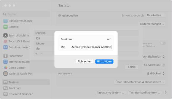 Der Screenshot zeigt die Erstellung eines Textbausteins