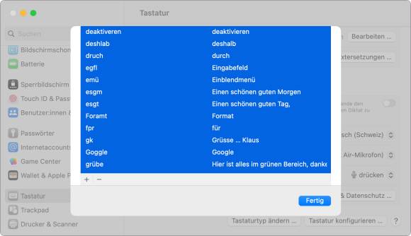 Der Screenshot zeigt, wie Textbausteine exportiert werden können