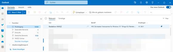 Screenshot des neuen Outlook 