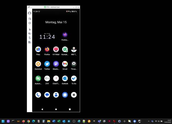 Im AirDroid-Cast-Fenster auf dem Windows-Desktop sieht man das Display des Smartphones 