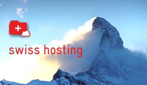 Symbolbild zeigt im Vordergrund das Swiss-Hosting-Logo, im Hintergrund das Matterhorn