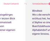 Links ein Absatz mit deutschem Blindtext, rechts die schweizerdeutsche Übersetzung