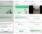 Drei Screenshots aus der SmartThings-App mit Pet-Care-Dienst