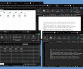 Je zwei Word- und Excel-Screenshots, einmal mit weisser und einmal mit schwarzer Dokumentfarbe