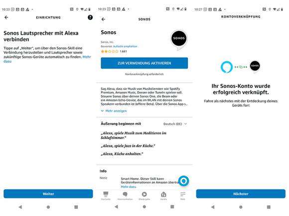 Drei Screenshots aus der Amazon-Alexa-App