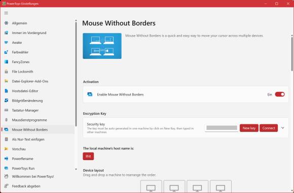 Screenshot von Mouse without Borders auf dem ersten Gerät