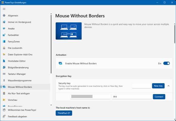 Mouse without Borders auf dem zweiten Gerät