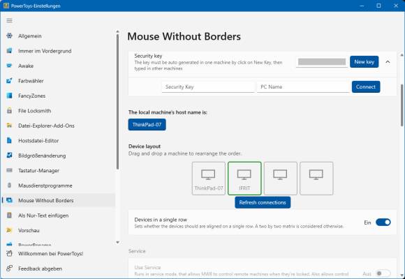 Mouse without Borders zeigt jetzt die Symbole für die zwei Bildschirme der verbundenen Computer