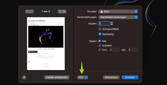 Der Drucken-Dialog unter macOS