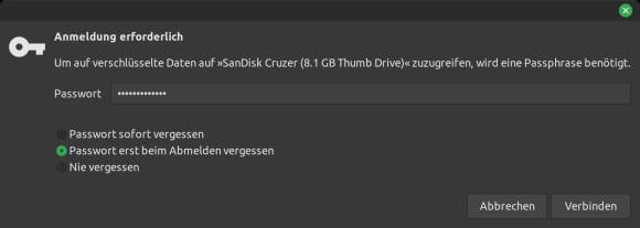 Screenshot der Passwort-Abfrage unter Linux